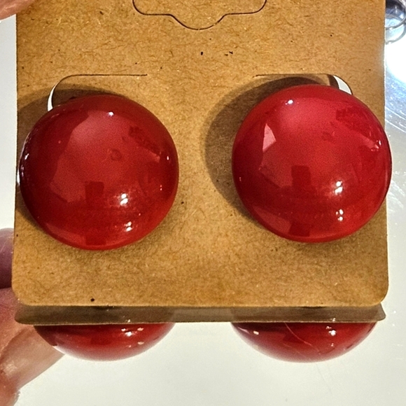 Bright Red Clip On Earrings - Picture 4 of 5